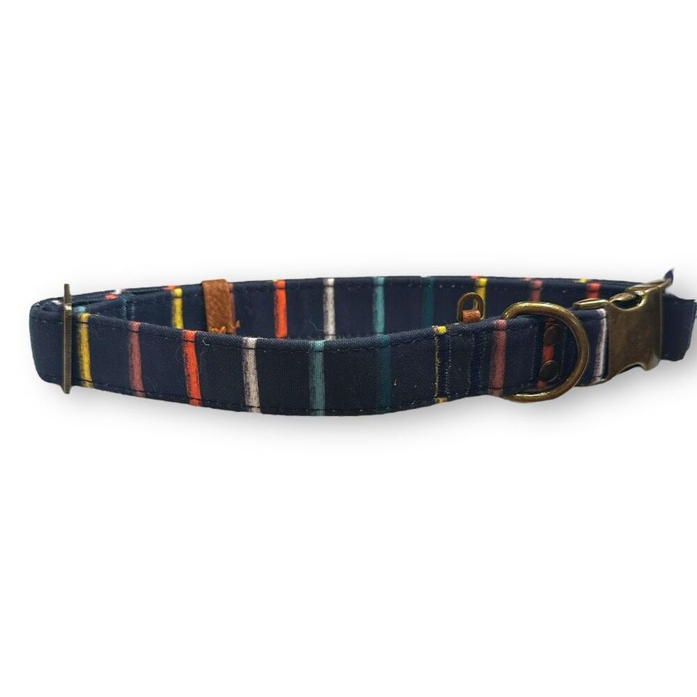 Top Paw‎ Canvas Adjustable Blue Striped Dog Collar Size Small D-Ring - Picture 2 of 4